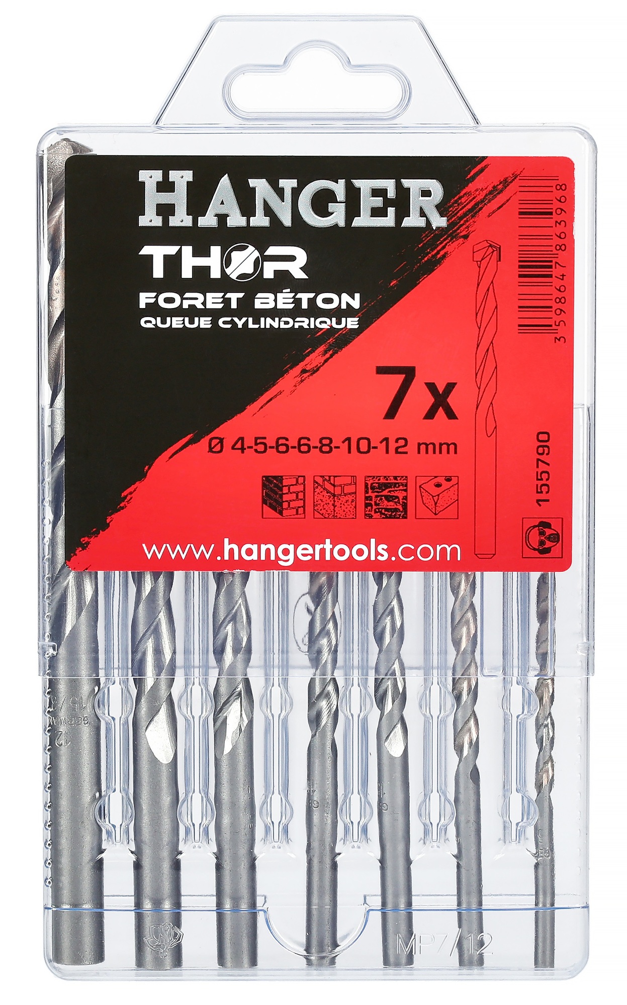 Coffret forets béton queue cylindrique THOR 7 pièces Hanger